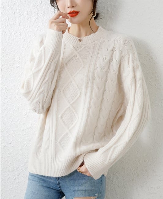 トップス ニット セーター クルーネック ケーブル編み 長袖 ルーズ ベーシック レトロ プルオーバー あたたか 人気 おすすめ おしゃれ お洒落 激安 安い プチプラ 可愛い かわいい w
