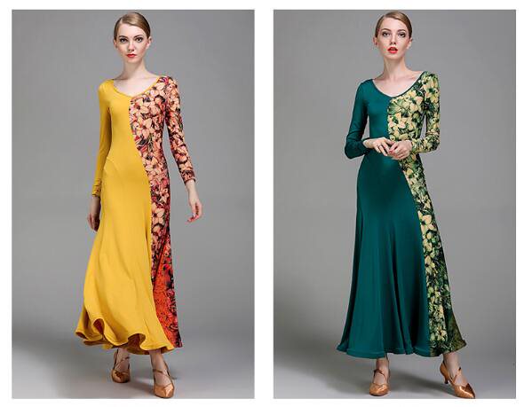 「花柄 社交ダンス専用」ダンス ドレス 優雅 演出服競技用 ワルツドレス 高級感 エレガント 人気