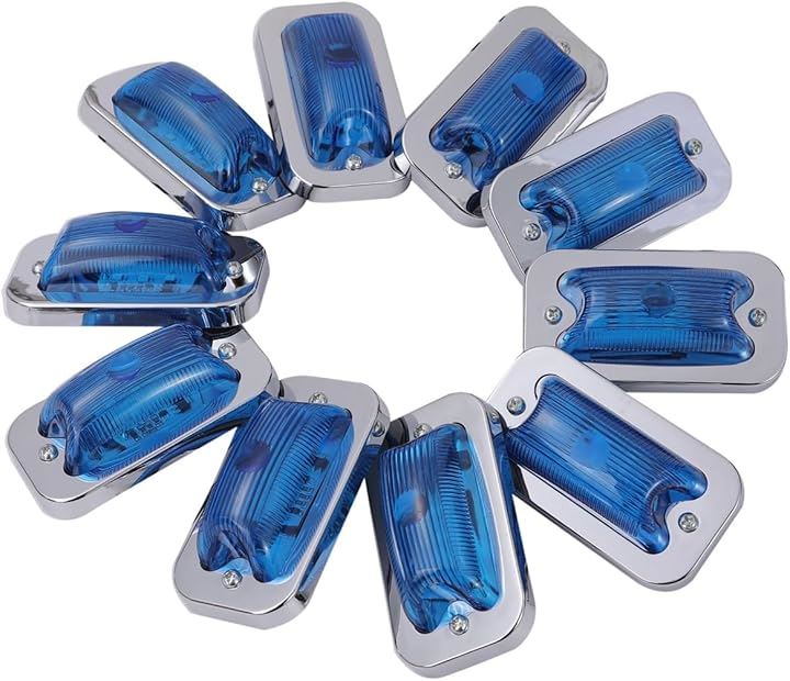 LED 24V 角型 サイド マーカー ランプ 10個セット 前開きタイプ ガラスレンズ ライト デコトラ トラック トレーラー バス ボート 軽トラ 汎用品(ブルー)