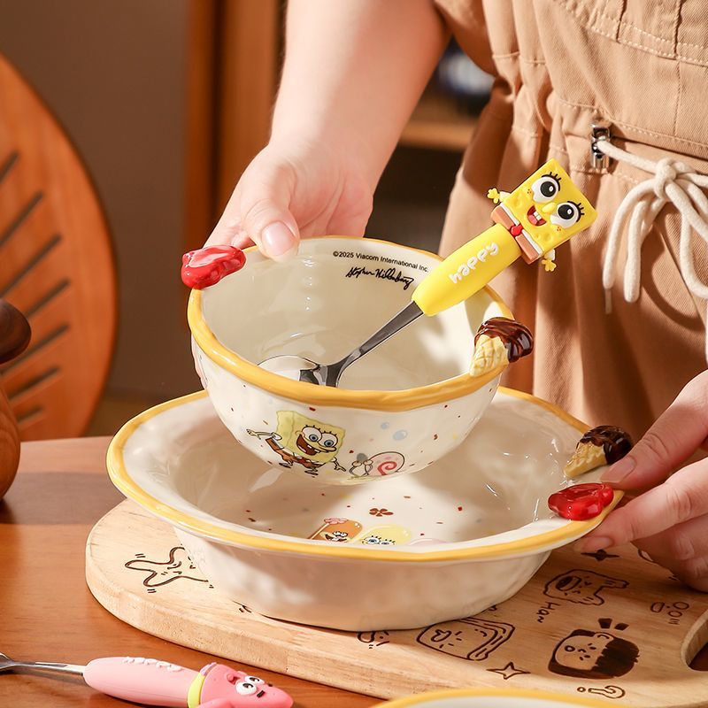 かわいいスポンジボブセーフティーセラミック食器家庭用女の子個人用ライスボウル一人用フードボウルプレートスプーンセット 5,452円
