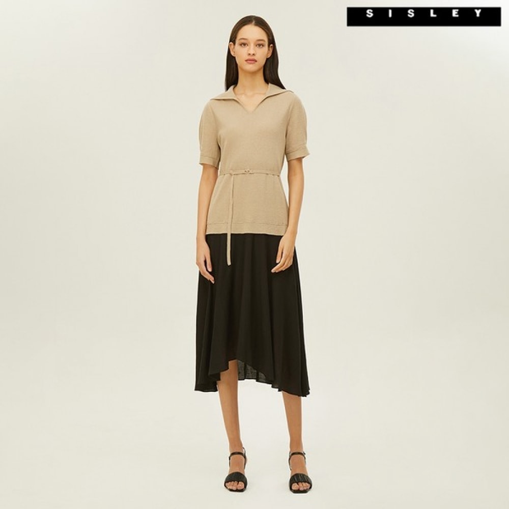 （シスレー）シスレー織りカラーベルト付きニットワンピース SAKO01241_KA