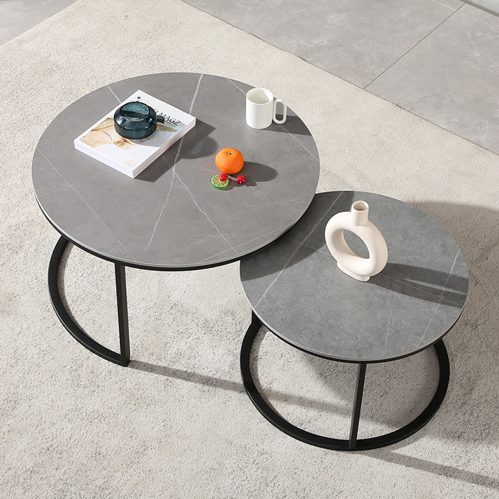 ネストテーブル 丸 ローテーブル センターテーブル 大小 2個セット 幅80cm+幅60cm リビングテーブル 大きめ おしゃれ 円形 モダン インテリア