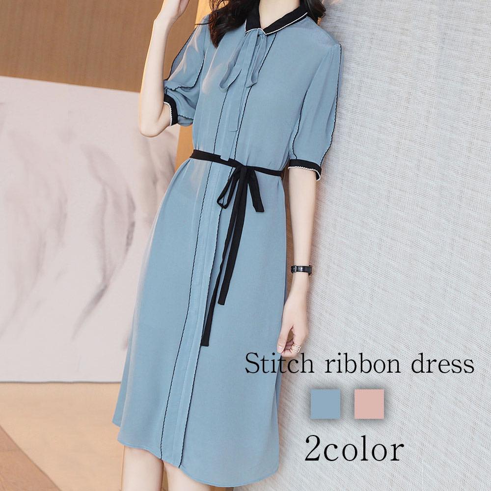 ワンピース レディース ステッチリボンワンピース 40代 薄手 半袖 ルームウェア おしゃれ 春 人気 アウトドア 大きいサイズ 夏 ニット きれいめ スカート 安い 50代 20代 しっかり トップ