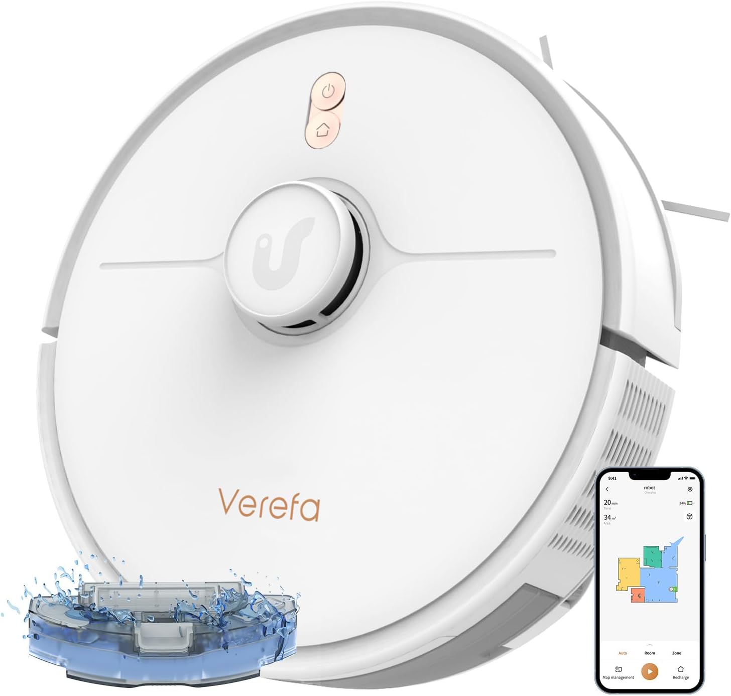 Verefa ロボット掃除機兼モップコンボ5000Pa 吸引力自動掃除ロボット260 分間動作LiDAR ナビゲーションWi-Fi/App/Alexa コントロール低いカーペットペットの毛