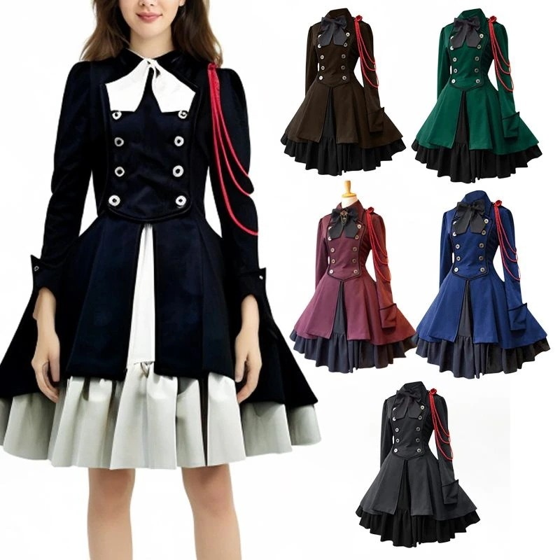 中世ルネサンスレトシックドレスリボン長袖フリルスチームパンクコスプレ ハロウィン安い