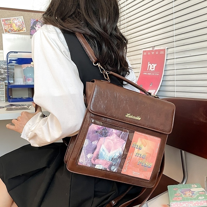 【1つ買うと10個無料】痛バッグ 痛バ　3way　リュック　ショルダーバッグ　JKバッグ　ひし形格子 ぬいぐるみ入り　缶バッジ入れ　推し活　推しグッズ　推しごと16