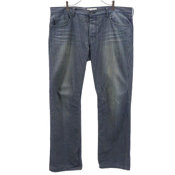 ストライプ デニムパンツ 38 ブルー系 ボタンフライ メンズ