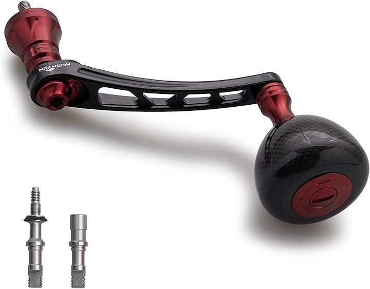 65-70mm可変 リール ハンドル 36mm カーボン製 ノブ搭載 シマノ Shimano ダイワ Daiwa 通用 スピニングリール Carbon Drum (ブラック＆ワインレッド)