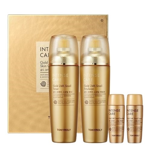 [基礎化粧品セット 韓国人気] インテンスケア ゴールド 24K スネイル 化粧水140ml + エマルジョン140ml 2種セット セルペプチド エッセンス 20ml（限定販売)