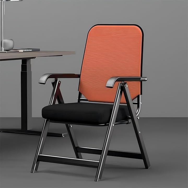 ミーティングチェア オフィスチェア パイプ椅子 完成品 折りたたみチェア 会議椅子 メッシュ背もたれ 通気性 高反発座面 人間工学 イス 軽量(オレンジ, 57.5x60x100cm)