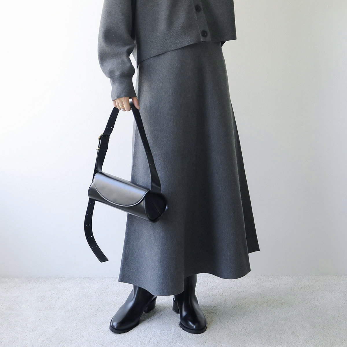 MICA&DEAL マイカ＆ディール ニットスカート halfmilan flare sk ハーフミラノ フレア 0125302237 レディース ロング丈 セットアップ可能 GRAY