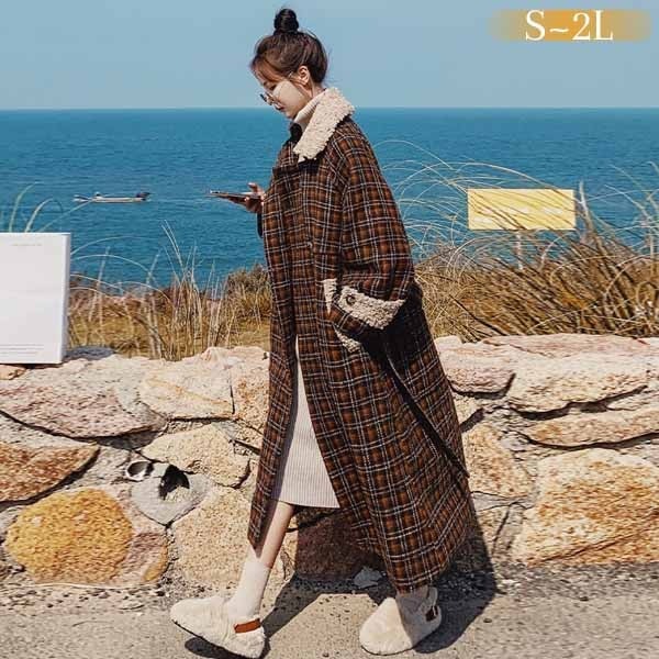 チェスターコート チェック柄 レディース ロングコート コクーンコート 小柄 ロングチェスターコート アウター 秋 冬 冬服 定番 オーバーサイズ カジュアル 暖かい きれいめ 大人可愛い 体型カバー