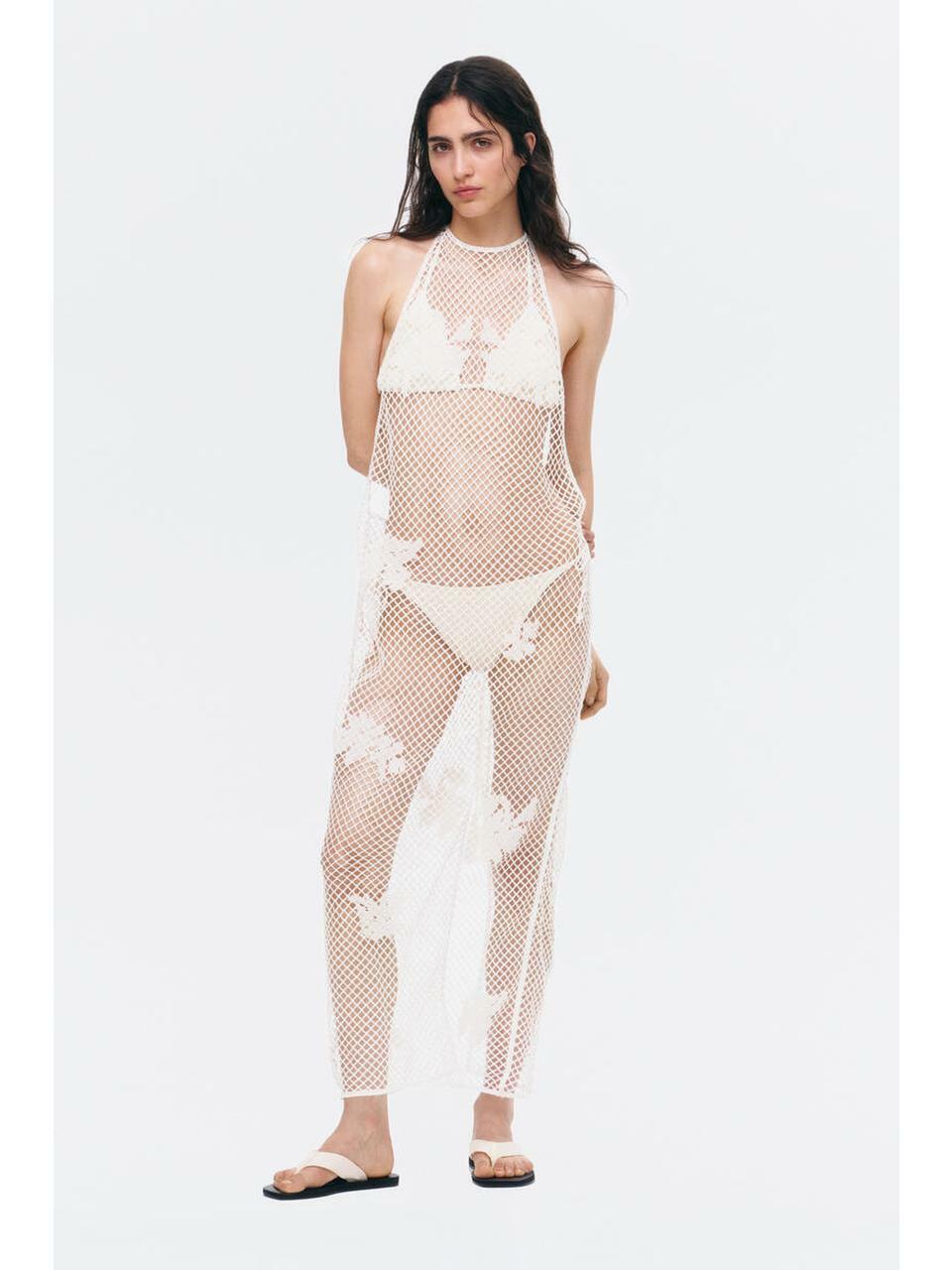 H&M ビーズディテールかぎ針編みホルターネックドレスクリーム1346017001