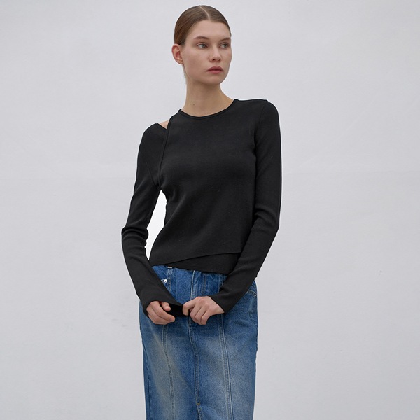 [NAIN] (T-6777)UNBALANCED CUTOUT SLIM KNIT