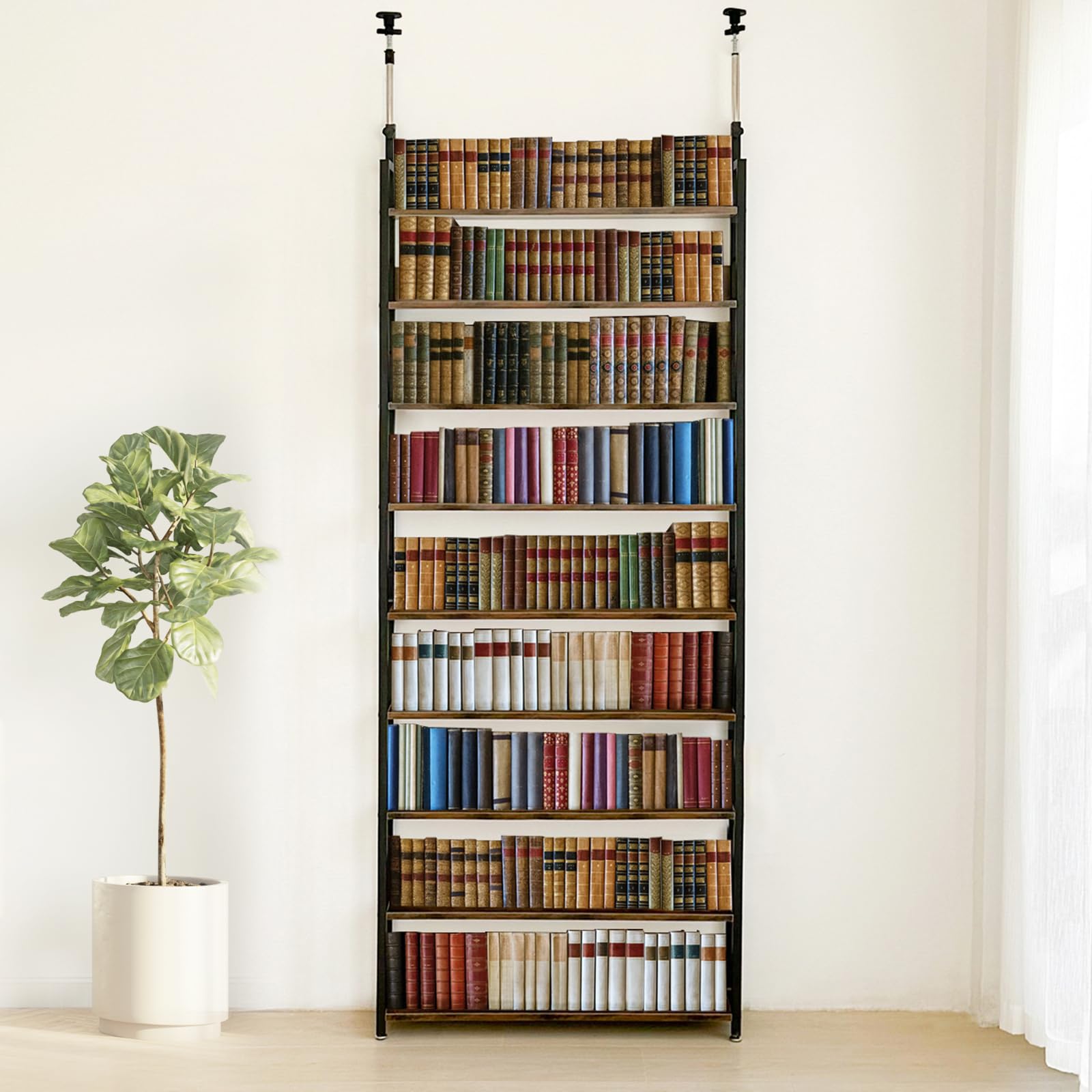 本棚 突っ張り つっぱりラック つっぱり棚 突っ張りラック 収納棚 壁面収納 ウォールラック 大容量 スリム コミックラック 薄型 シェルフ 収納 パーテーション 9段 簡単設置 DIY 穴あけ 工事