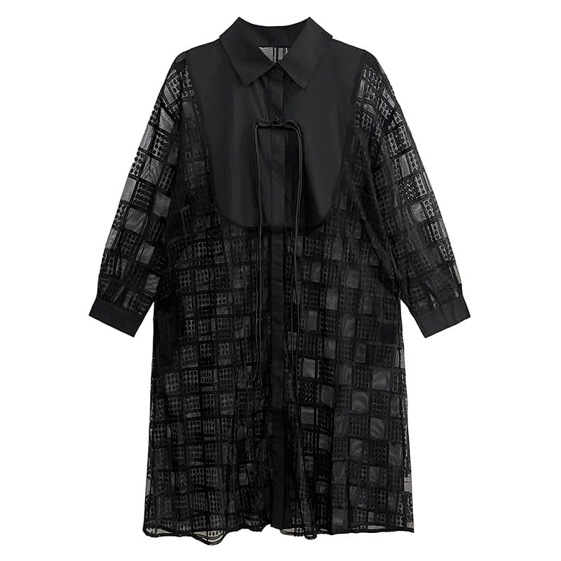 モード系　チェック柄メッシュミディシャツワンピース＆キャミソールワンピース 個性的なデザイン ステージ衣装 演出衣装 イベント こせい 個性 特徴あり 新作 TV 主演 ステージ衣装 舞台 おしゃれ