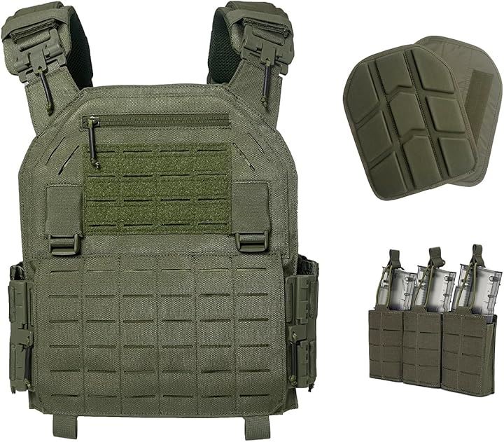 タクティカルベスト サバゲー用 3連 マガジンポーチ付き 軽量 プレートキャリア レーザー切断 サバイバルベスト MOLLE モール 戦術 クイックリリース( レンジャーグリーン) 10,488円