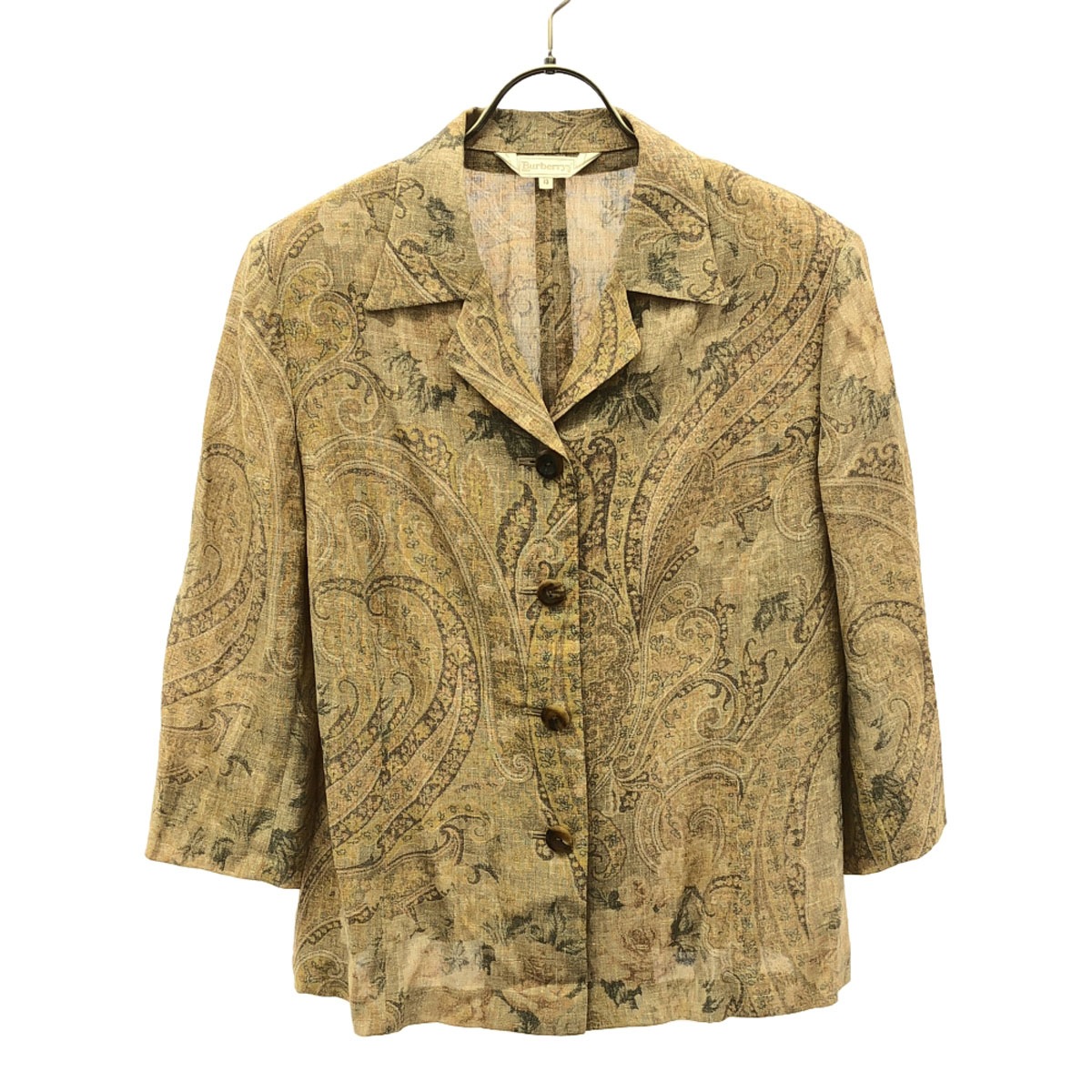 Burberrys バーバリーズ 90s 三陽商会 リネンブレンド オールド ペイズリー柄 7分袖 ジャケット 13 ベージュ レディース 古着