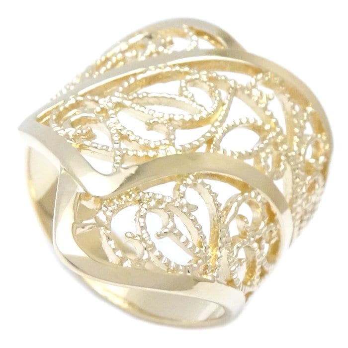 デザイン リング 指輪 11.5号 レースモチーフ K18YG イエローゴールド/65021【中古】