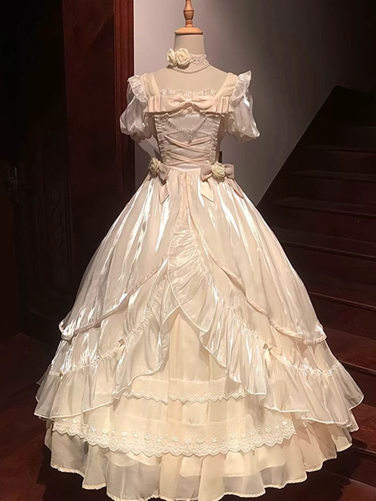 生成カラー大人ドレス大花ウェディングロリータドレスオプロリータゴージャスふわふわプリンセスドレス