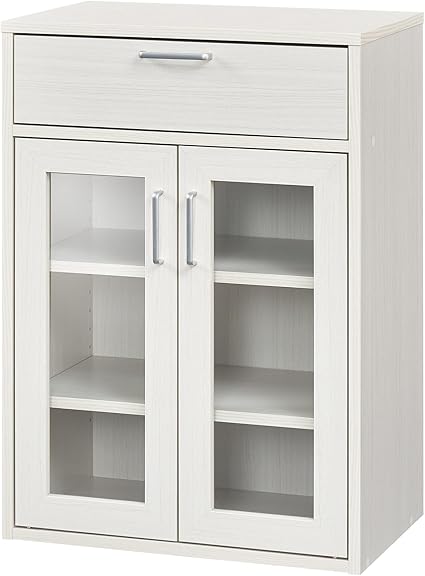 食器棚 カップボード キッチン収納 ガラスキャビネット 同シリーズで組み合わせ自由自在 一人暮らしの部屋や狭いスペースにぴったりサイズ ホワイト 白木目 ベーシックデザイン 幅56.6×奥行35.5×