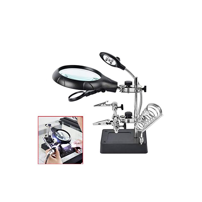 yiteng スタンドルーペ LEDライト付き 拡大鏡 半田スタンド 2.5倍/7.5倍/10倍 クリップ付き レンズ はんだルーペ 精密作業用 拡大鏡ブラケットフィクスチャとワニ口クリップ 溶接時計