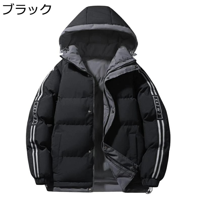 大きいサイズ 中綿ジャケット ジャンパー メンズ ブルゾン フード付き 秋冬 あたたかい 厚手 防寒性 保温性 カジュアル 冬服 おしゃれ ストライプ