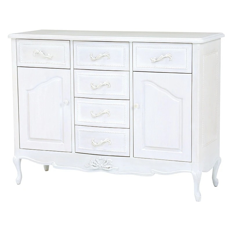 【開梱設置付き】シャビーシック アンティーク風 猫脚キャビネット サイドボード 白 ホワイト 姫系 姫家具
