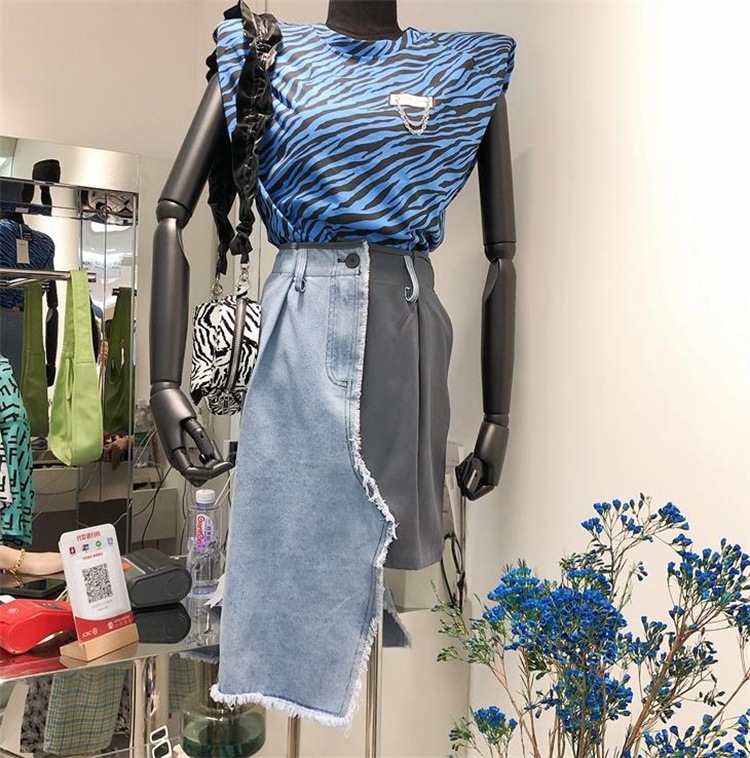 女性らしいシルエット 韓国ファッション 定番スタイル 縫付 スカート 在庫一掃 イレギュラー デニムスカート ハイウエスト