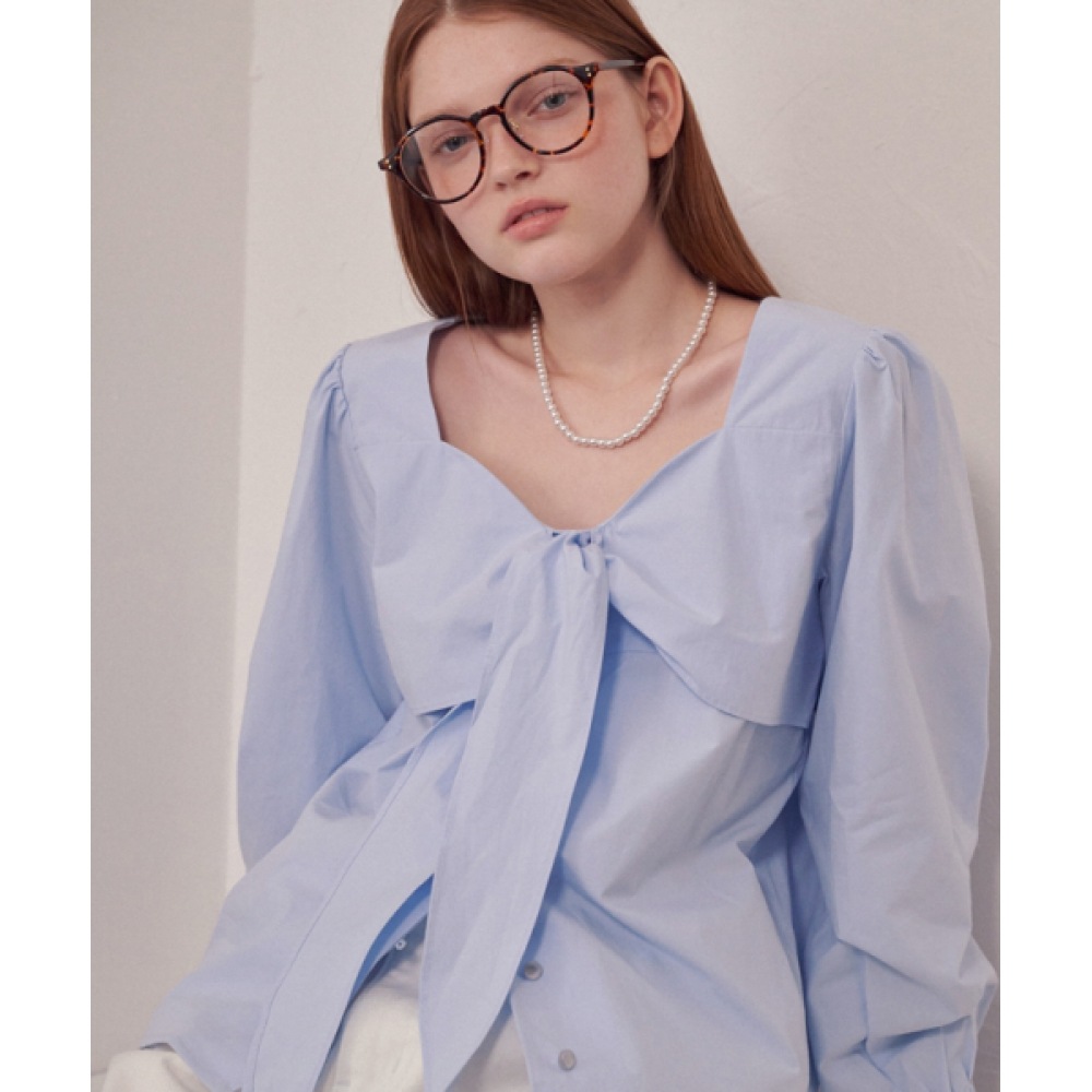 RONRON リボンブラウスソフトブルー