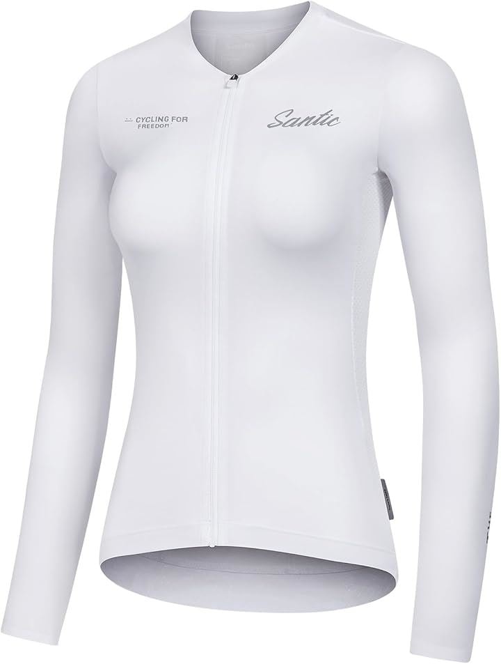 レディース サイクルジャージ 長袖 春夏 サイクリングジャージ サイクルウェア UVカット速乾通気 薄手 弾力 ポケット ロードバイク 自転車ウェア(ホワイト, L)