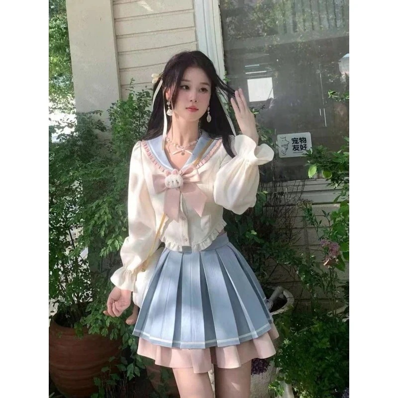 jk スイート 制服 スーツ スカート 初秋 冬 プチ ネイビー 襟シャツ ハイウエスト ケーキスカート おしゃれ 可愛い コーデ