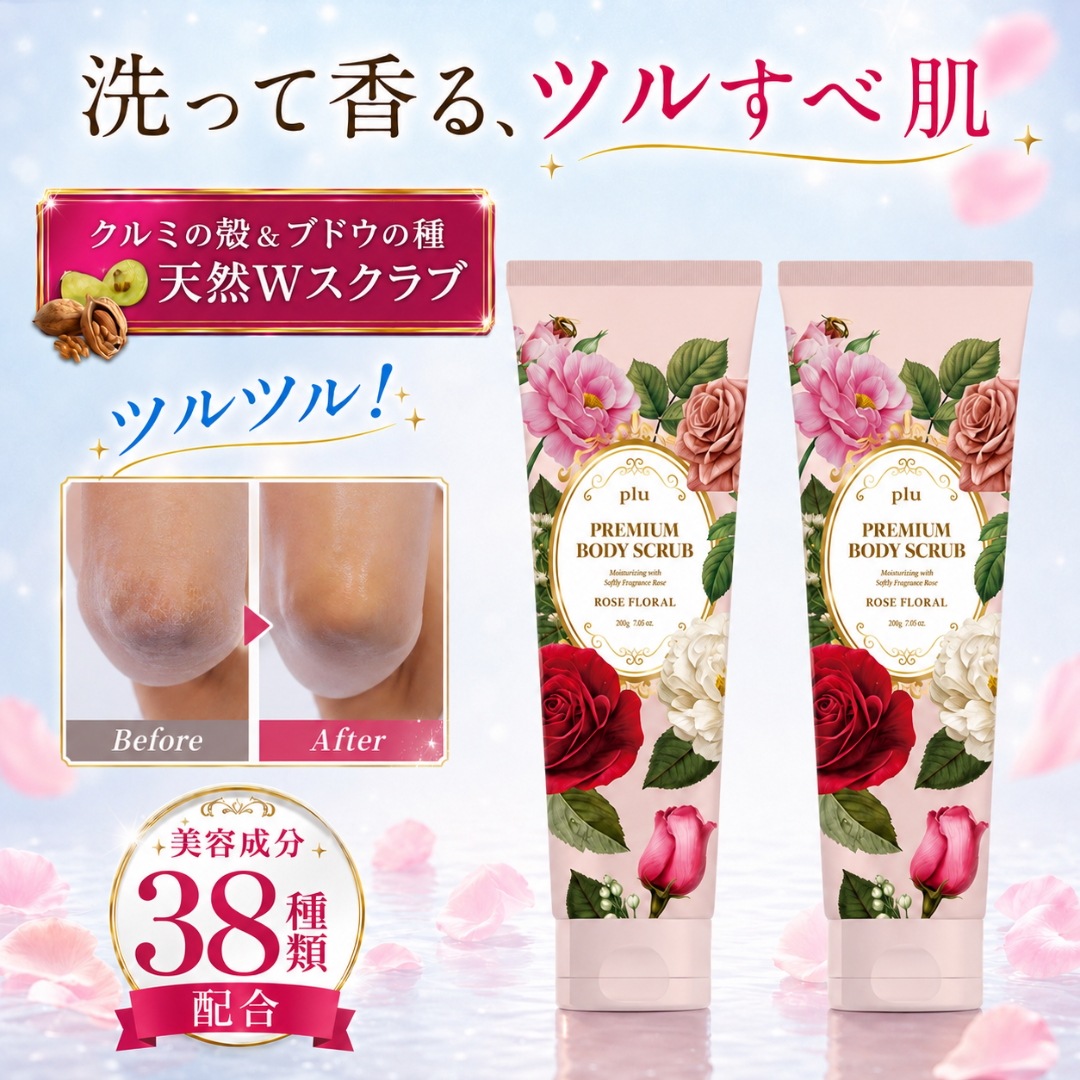 [つるつる贅沢角質ケア] pluプレミアム ボディスクラブ ローズフローラル ２本セット しっとり美肌 韓国コスメ 公式 国内配送