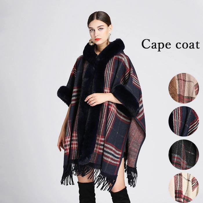 4カラー ケープ コート レディース コーデ 大きいサイズ コート 冬 ケープ ファー付き ポンチョコート ファーコート 肩掛け 羽織 アウター マント フェイクファー カシミヤタッチ 着物 上品カジ