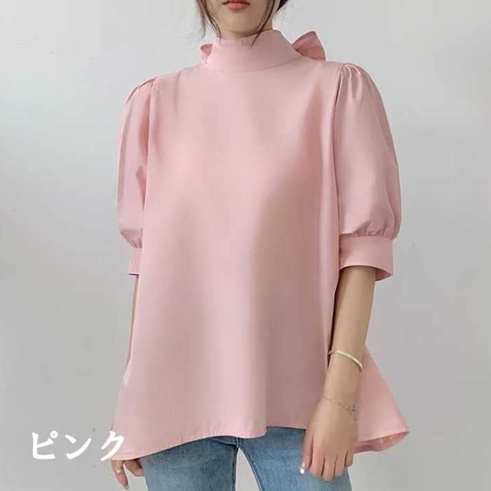 きれいめレディースファッション トップス 大きいサイズ M L XL バックリボン シフォンシャツ