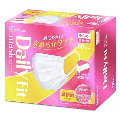 他サイト： アイリスオーヤマ DAILY FIT MASK なめらかタッチ 小さめサイズ 50枚入り PK-DH50SW ホワイト 個別包装 マスク デイリーフィット 不織布の商品画像
