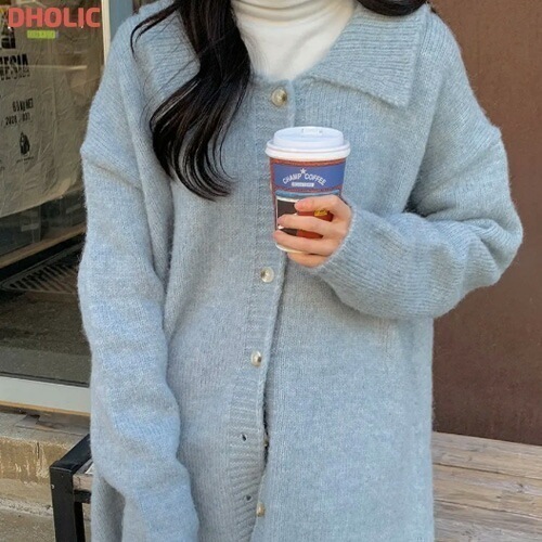 [メガ割りSALE]カラーネックウールブレンドルーズカーディガン