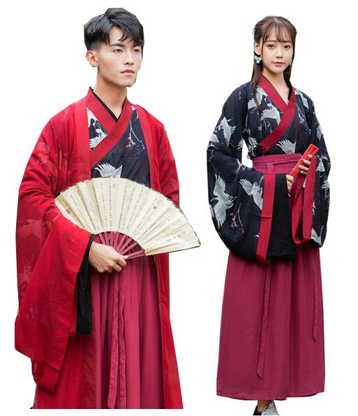 男女兼用漢服唐装 3点セット/4点セット　カップル中華振袖ｔシャツ+ロング丈スカート　鶴柄　羽織コート　振袖中華古風コスプレ衣装　メンズレディース漢服　チャイナ舞台ステージ服　ハロウィン　クリスマス仮