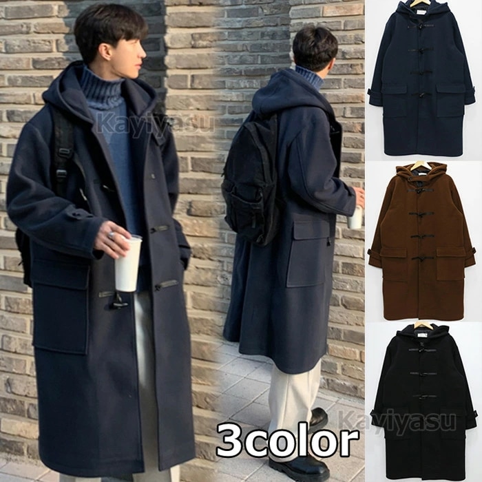 ダッフルコート 超ロング丈コート ラシャコートメンズ 　トグルボタン メルトン生地 防寒着 カジュアル服 ジャケット フード付き 高校生 大学生 秋冬コーデ かっこいい 男性用 春秋冬物 オシャレ お