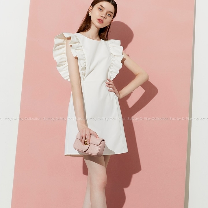 ワンピース レディース 送料無料 3色展開 フレアワンピース フレア ミニワンピース ミニ丈 ショート丈 フリル ラウンドネック 丸首 半袖 ハイウエスト ウエストマーク 体型カバー 細見え 脚長 華 9,351円