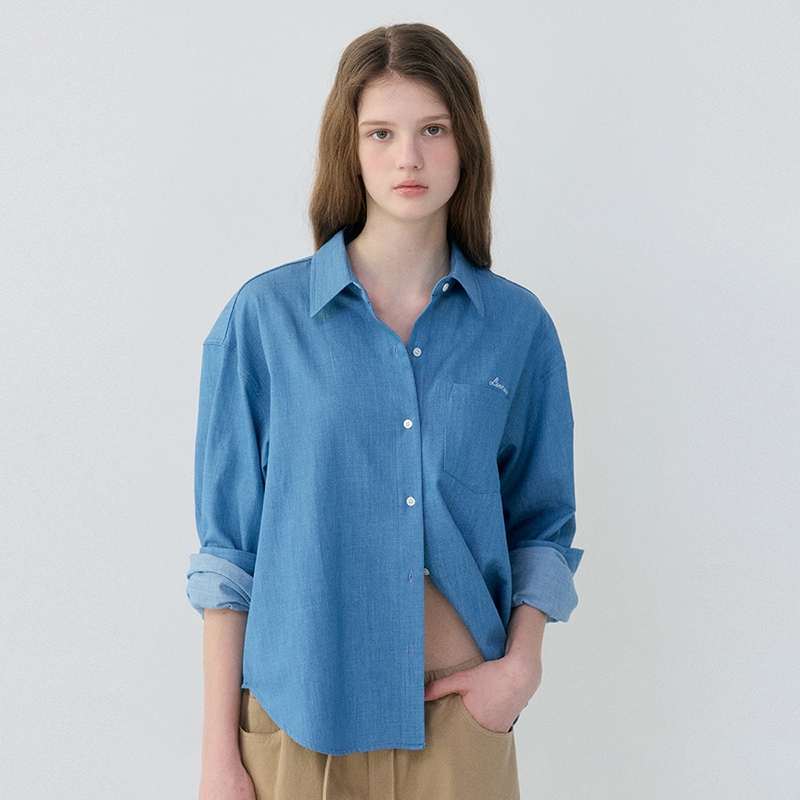 Lettering Denim Shirt (Medium Blue)