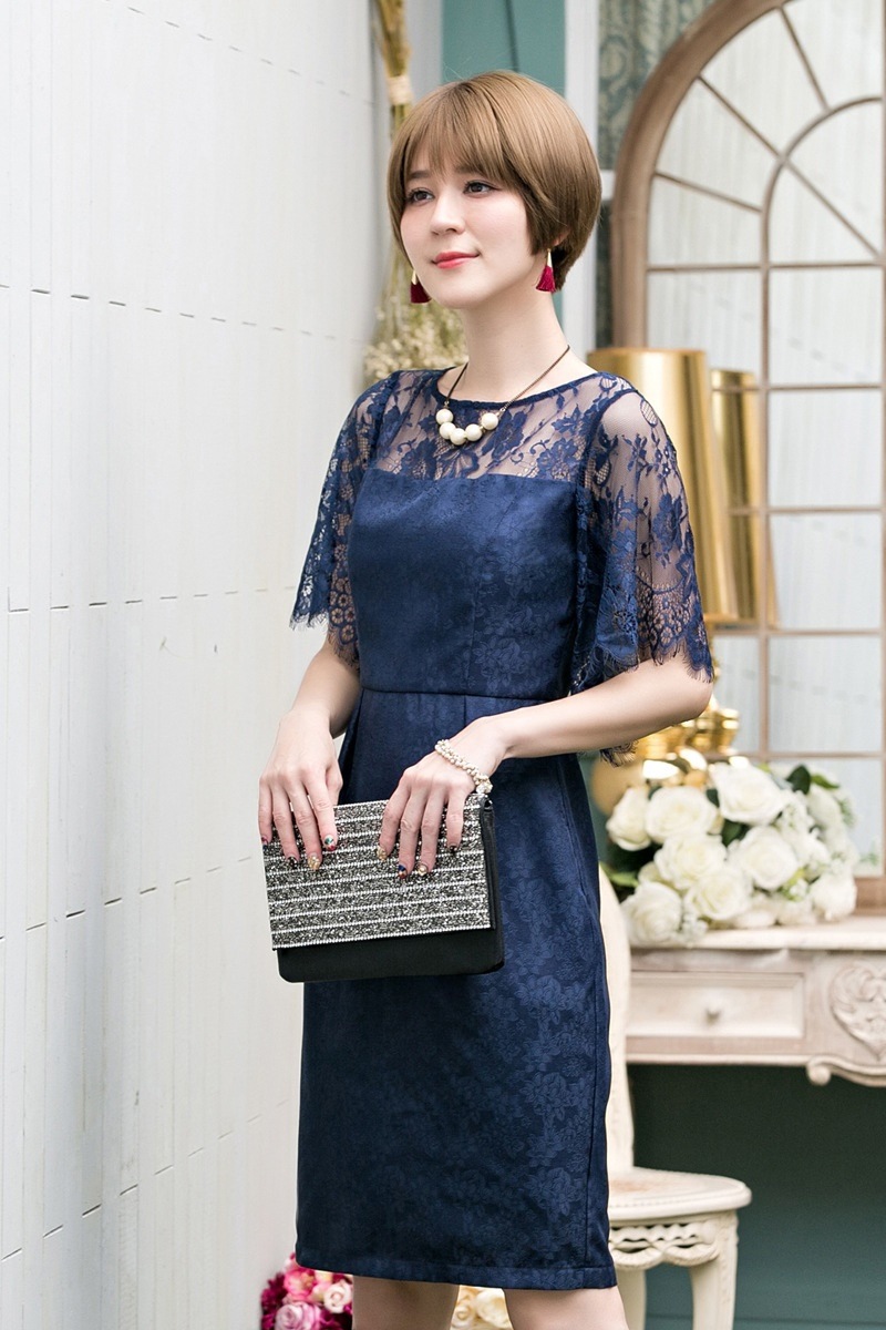 1726.レースシースルーミニドレス（ネイビー）2019 春夏 sale 結婚式 パーティー お呼ばれ 女子会 フォーマル 二次会 演奏会 コンサート 100,000円