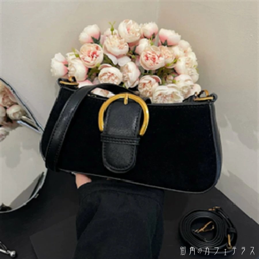 ショルダーバッグ ホーボーバッグ 3色 小さめ コンパクト 薄型 スリム ストラップ 斜め掛け マチ付き 肩掛け 持ち手 スエード ファスナー エレガント 可愛い 大人可愛い きれいめ シンプル カジ