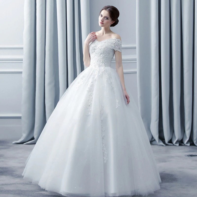 ウェディングドレス 半袖 花嫁 プリンセスラインドレス 白 オフホワイト 結婚式 ウエディングドレスロング 披露宴 二次会ドレス パーティードレス ブライダル ドレス 前撮り 海外挙式 エレガント ボ