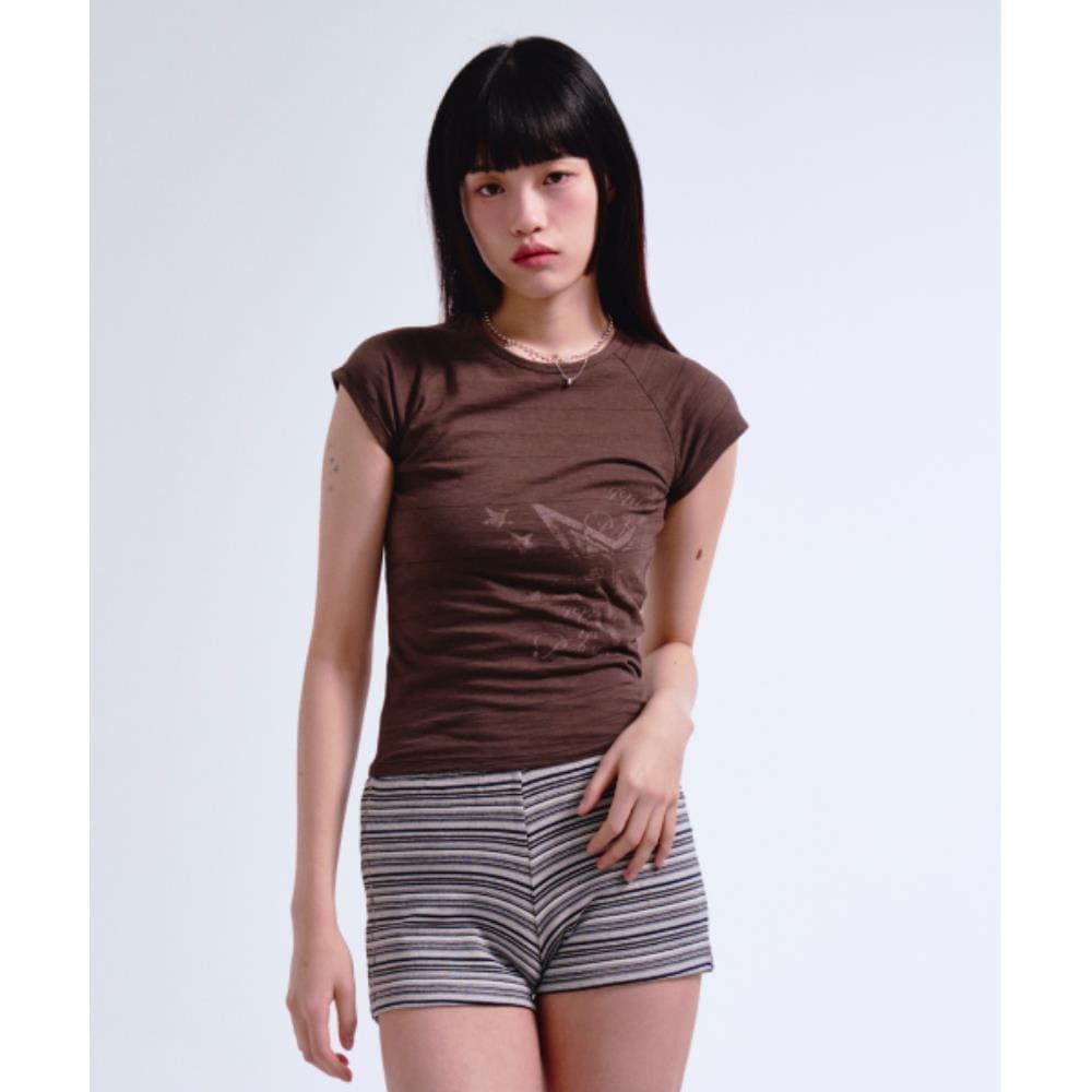 PRENDA 97 STAR VINTAGE CRACK LOGO SLUB RAGLAN TEE BROWN