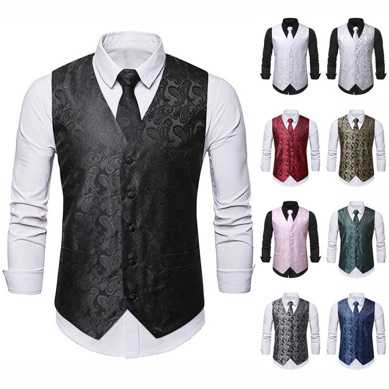 結婚式 発表会 ビジネス 紳士 3点セット 細身 メンズベスト ネクタイ チョッキ ポケットチーフ 【韓国ins大人気】即納ベスト ペイズリー フォーマルベスト 演奏会