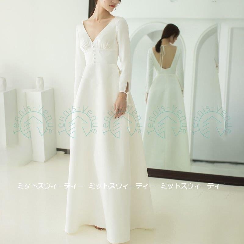 ウェディングドレス ロングドレス 結婚式 ウエディングドレス 長袖 二次会 花嫁 前撮り エレガント