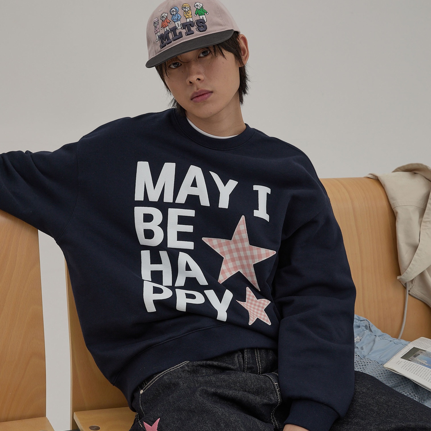 MAY I BE HAPPY Sweatshirt NAVY