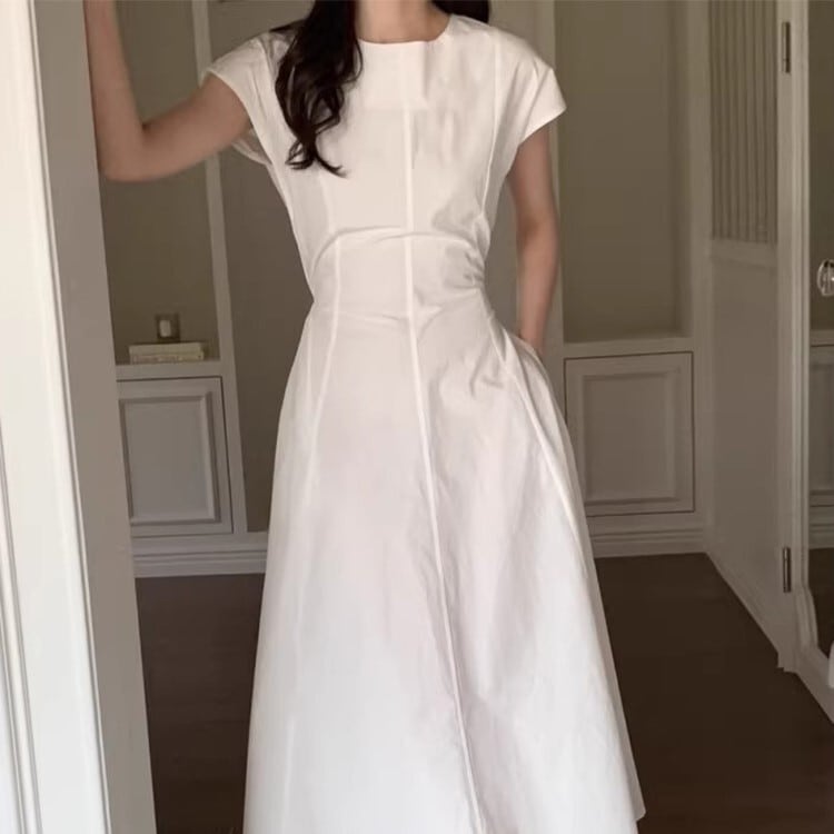 レディース ワンピース シャツワンピ フレア ロング 袖なし ノースリーブ クルーネック ワイド Aライン ウエストマーク ウエストリボン 薄手 大人可愛い シンプル おしゃれ こなれ感 個性的 4,784円