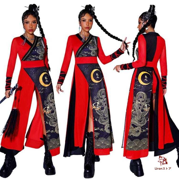 [新品入荷]セクシー DS演出服 韓国ダンス衣装 ワンピース 大人 ダンス 衣装 セットアップ チャイナー風 レディース jazz　HIPHOP ステージ衣装 ヒップホップ 中華風 龍柄